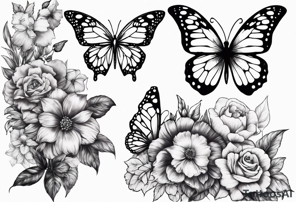 Life to death sleeve with butterflies and flowers tattoo idea