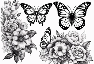 Life to death sleeve with butterflies and flowers tattoo idea