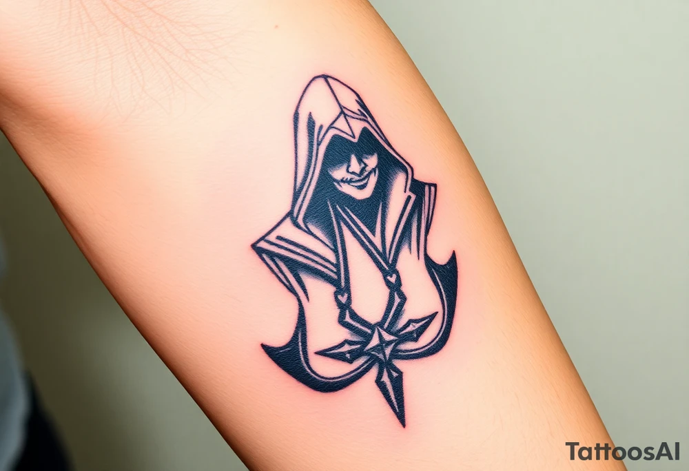 Assassins Creed with Ezio hooded character, no words tattoo idea