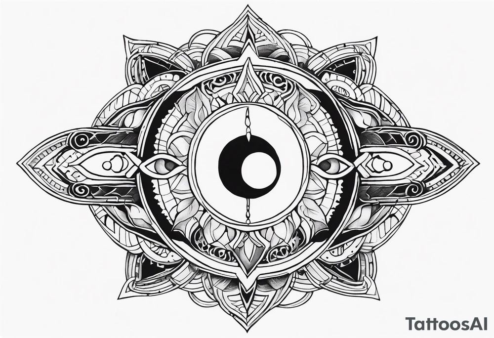 Please make me a sternum tattoo for a woman with the following details 
Mesoamerican themes like the sun and moon 
Ouroboros snake wrapped around an Orphic egg tattoo idea