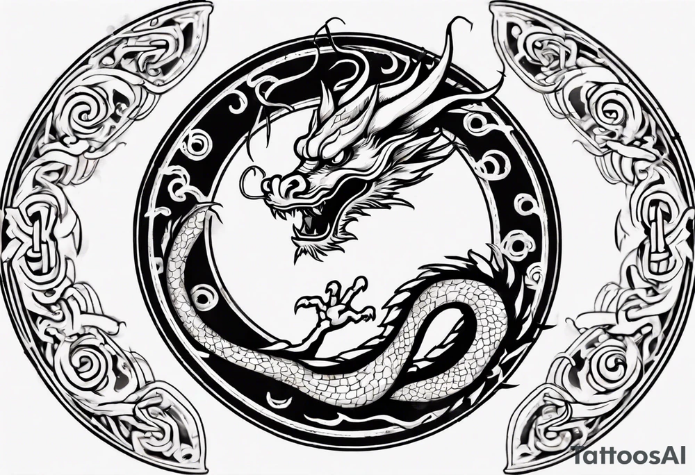 Chinese dragon in a circular shape with "02.03" written on it tattoo idea