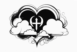 heaven and hell, clouds, broken heart, halo, horns tattoo idea