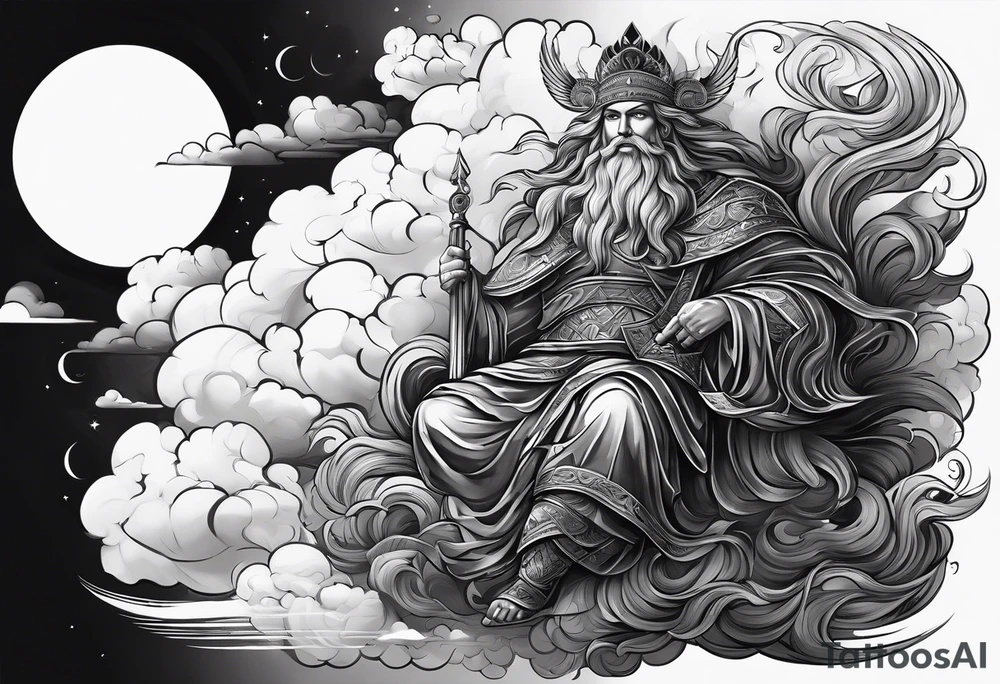 The word God in a biblical text with cloud shading behind it tattoo idea