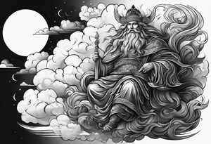 The word God in a biblical text with cloud shading behind it tattoo idea