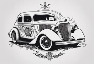 i want a tattoo of a viking and a old classic vintage car  and I want the words “Viking Customs” incorporated into the design tattoo idea