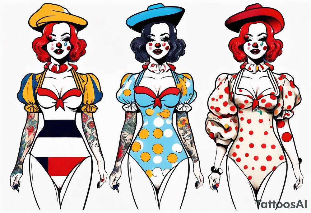 female pin up clown full body tattoo idea