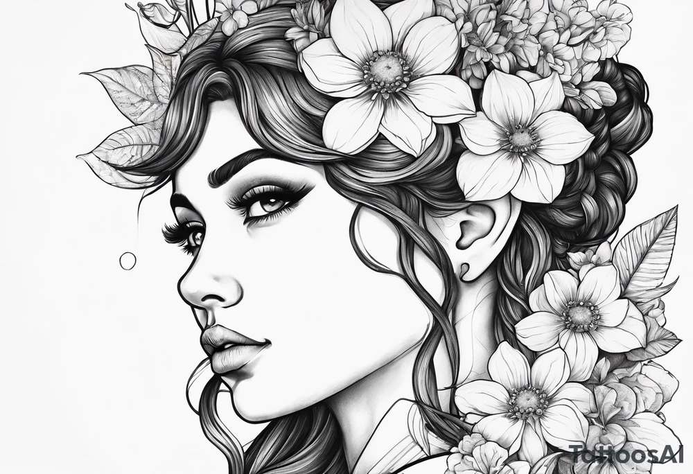 Powerful Aries woman with flowers tattoo idea