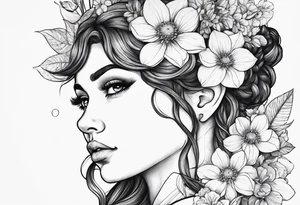 Powerful Aries woman with flowers tattoo idea