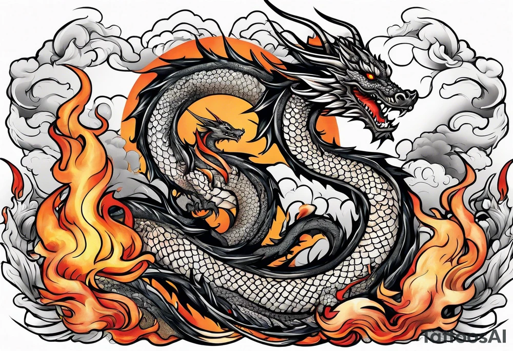 Dragon and flame clouds tattoo idea