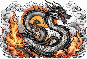 Dragon and flame clouds tattoo idea