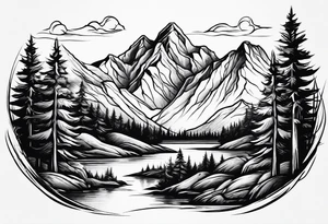 Mountains valley trees tattoo idea