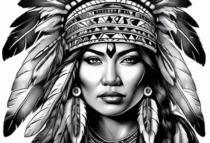 Native American woman chief with wolf tattoo idea