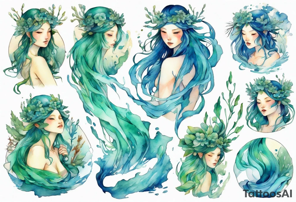 a blue-green Naiad tattoo idea