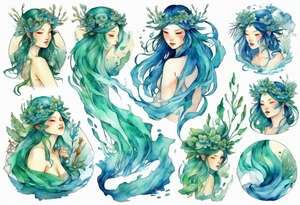 a blue-green Naiad tattoo idea