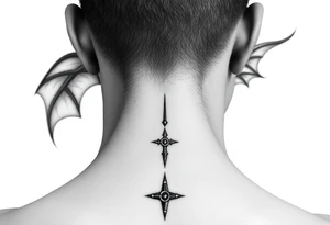 position behind the neck Angel (on the right) whispering in the right ear, demon (on the left) whispering in the left ear tattoo idea