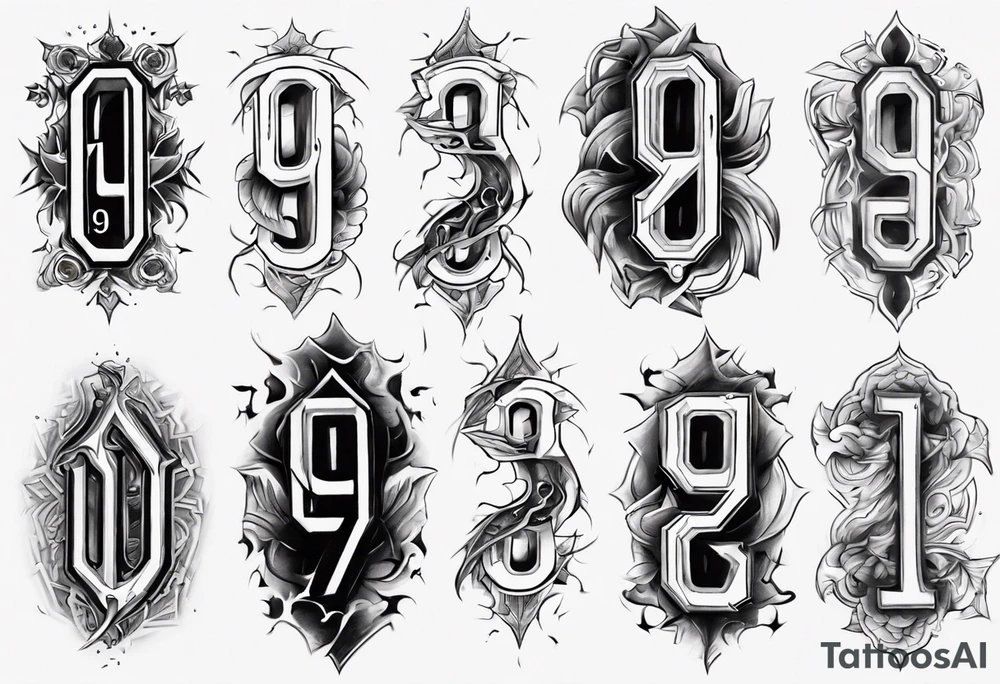 number 9 right side up and upside down connected tattoo black and grey on inside forearm 9:16 aspect ratio tattoo idea