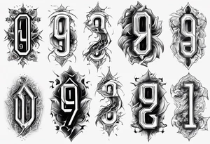 number 9 right side up and upside down connected tattoo black and grey on inside forearm 9:16 aspect ratio tattoo idea