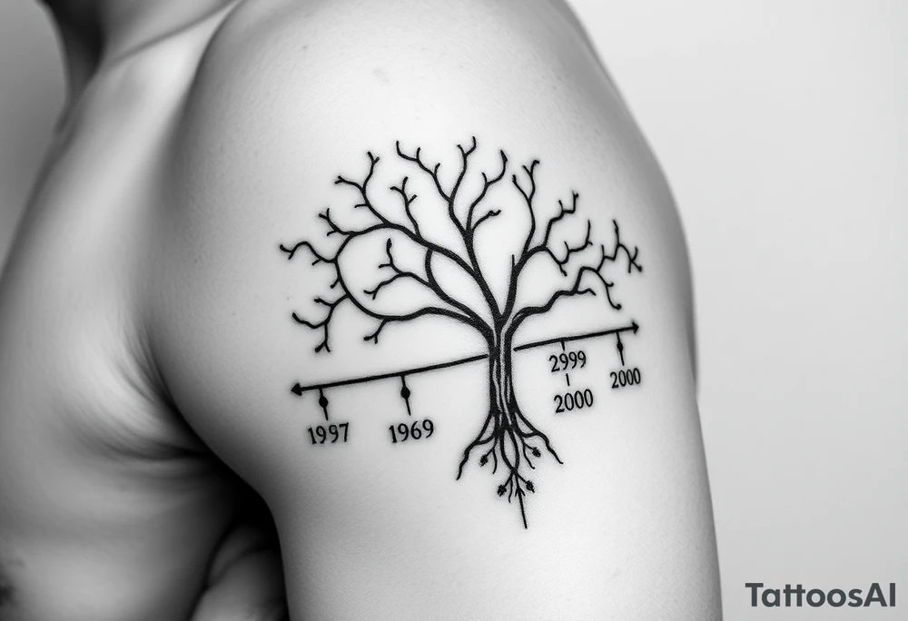 Make a family tree timeline 
With 1 parent year of birth 1957
And 4 kids 1980,1989,1998,2000 tattoo idea