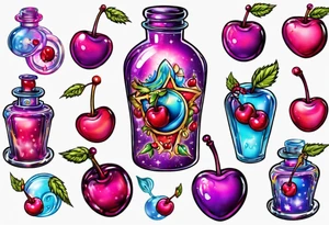 Lisa frank potion bottle with cherries inside tattoo idea