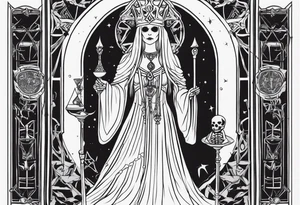 High priestess as a skeleton tarot card tattoo idea