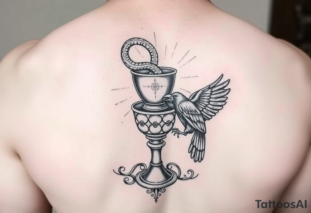 Chalice with snake in it and a raven holding bread st Benedict tattoo idea