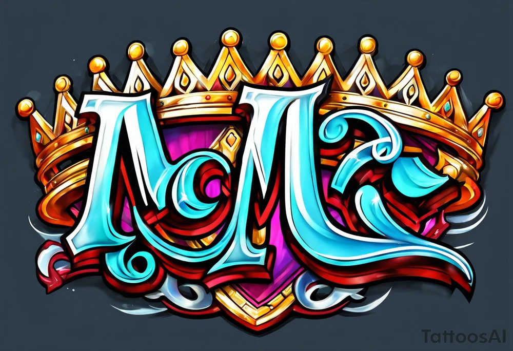 The letters M T R graffiti with a crown on the T tattoo idea