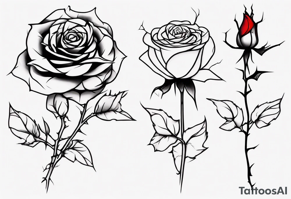 a one-line rose, add some red blood and thorns, tall tattoo idea