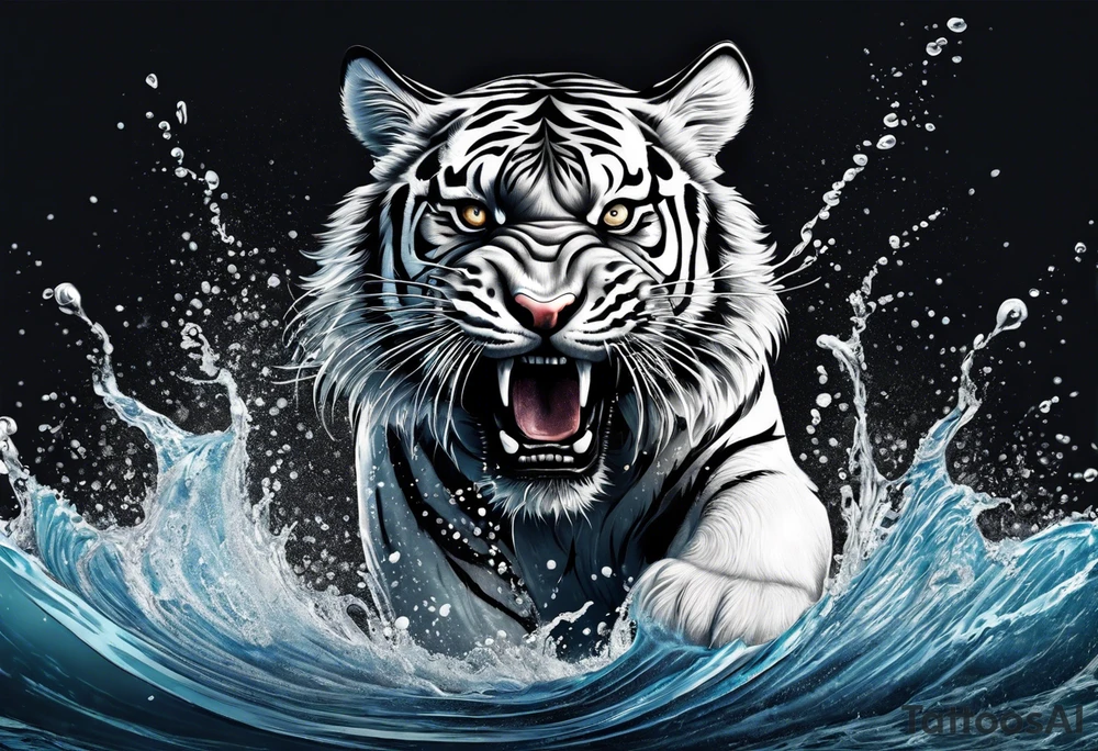 full tiger body splashing paw into water tattoo idea