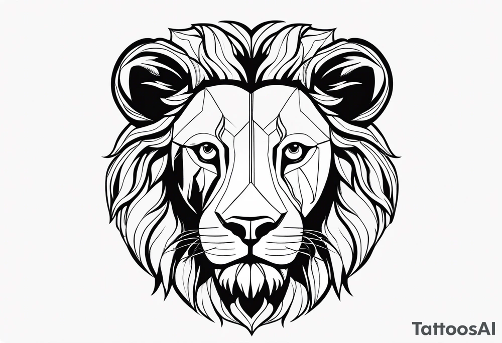 Moitié du visage lion avec son bebe lionne avec trait super fin tattoo idea