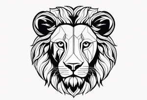 Moitié du visage lion avec son bebe lionne avec trait super fin tattoo idea