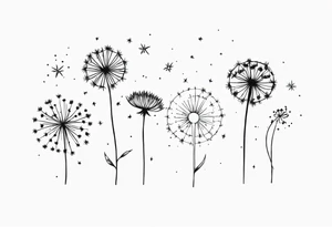 Dandelions with just breathe and the constellations cancer, Virgo, Sagittarius, Aries and Pisces as the petals tattoo idea