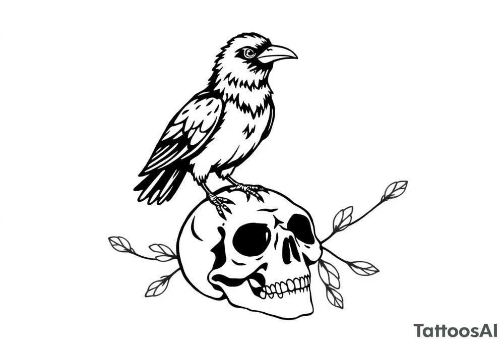Crow standing on skull tattoo idea
