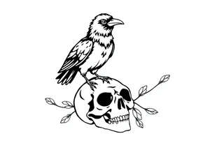 Crow standing on skull tattoo idea