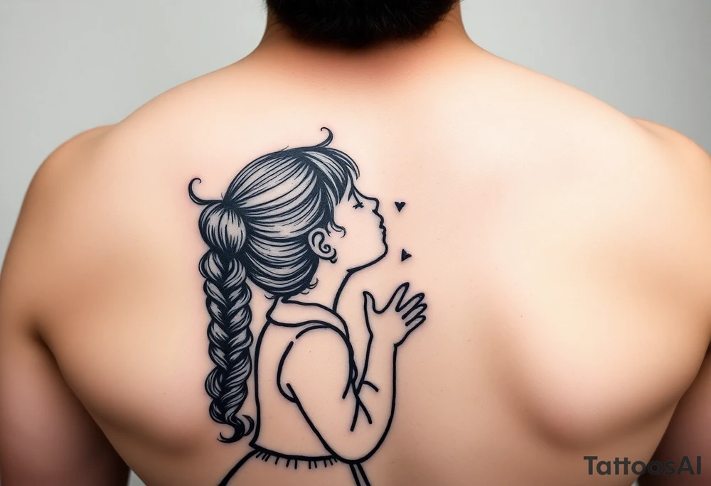 an eskimo kiss between a little girl with a curly ponytail and a dad with short curly hair - just the outline tattoo idea