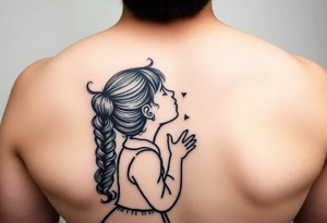 an eskimo kiss between a little girl with a curly ponytail and a dad with short curly hair - just the outline tattoo idea