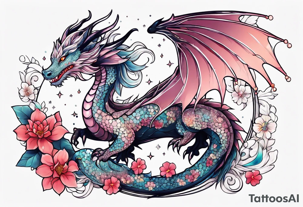 Constellation, wing , snow , cross , dragon female japan kawaii , flower tattoo idea
