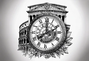 Roman clock above
 colosseum tattoo idea