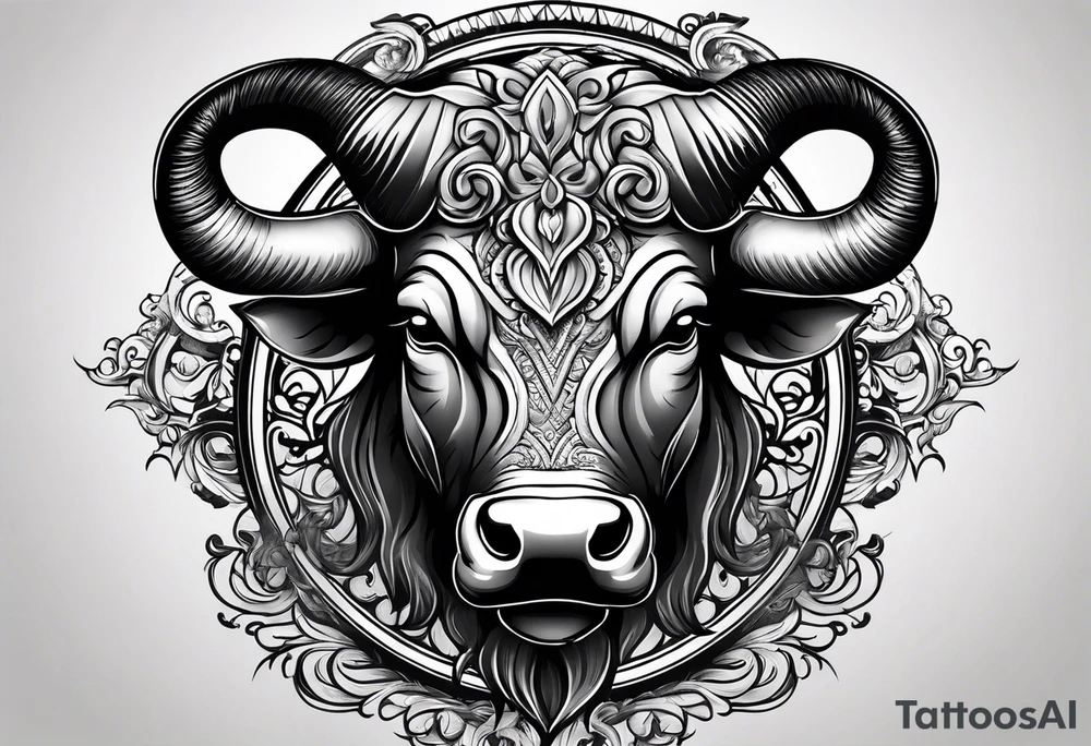 Evil, scary bull with horns tattoo idea