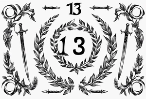 number 13 centered in a laurel leaf wreath and a sword going through the center of the wreath tattoo idea