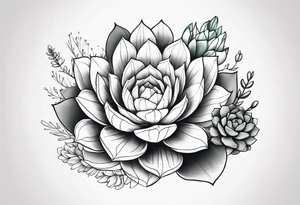 fine line. one big succulent in the middle. One smaller succulents on each side. Dots and floral
. Sternum tattoo grey scale shading tattoo idea