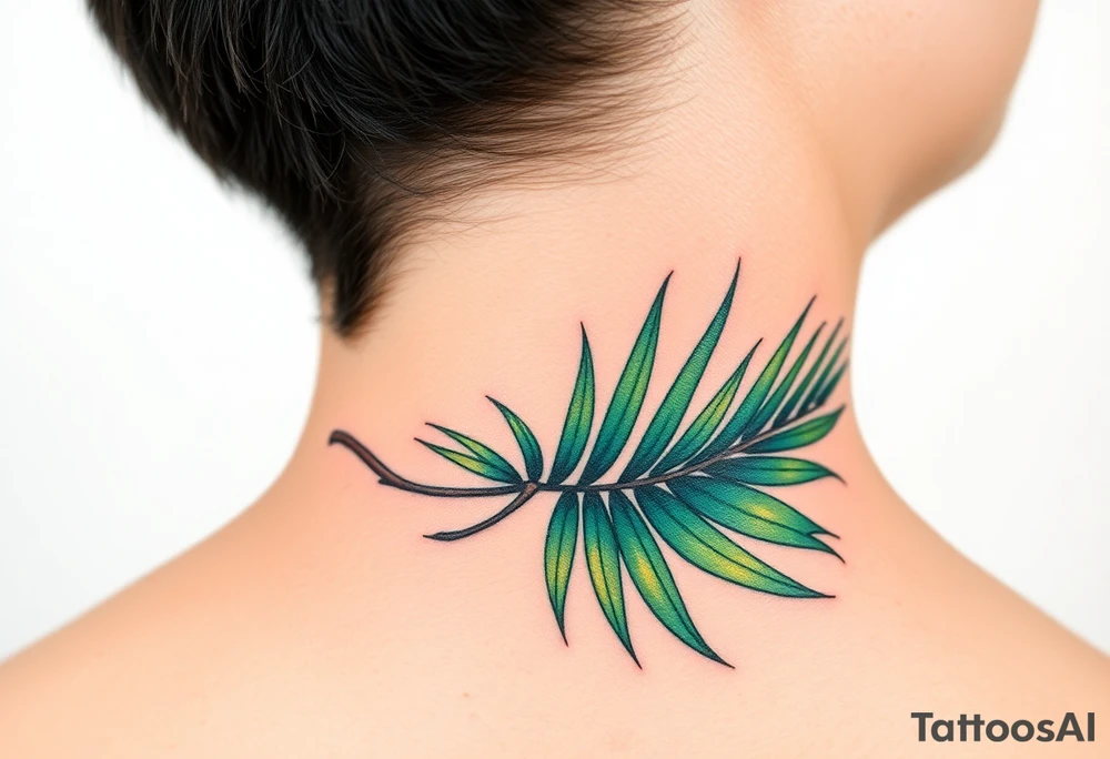 large palm leaves twisted following line side neck tattoo tattoo idea