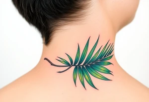 large palm leaves twisted following line side neck tattoo tattoo idea