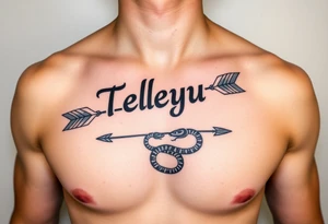 telugu text on chest with arrow and snake tattoo idea
