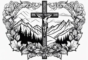 cross with mountains tattoo idea