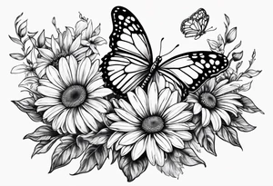 small tattoo daisies, chrysanthemum and morning glories with a butterfly tattoo idea