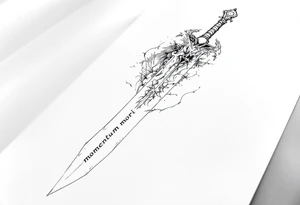 Momentum mori engraved on the sword with the Angel of Death holding the blade looking down on it tattoo idea