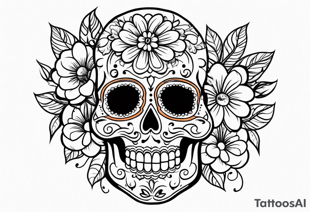Sugar skull with flowers that is orange and black tattoo idea