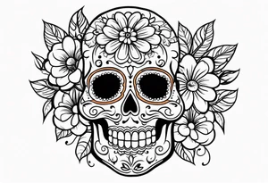 Sugar skull with flowers that is orange and black tattoo idea