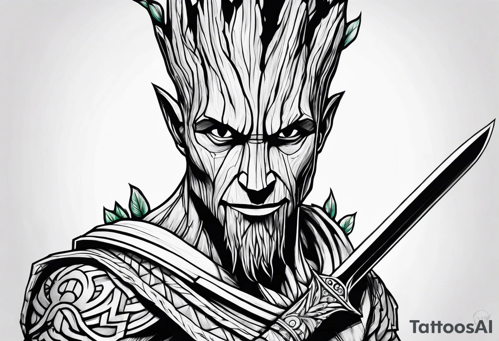 Groot greek warrior with sword on arm tattoo idea