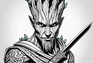 Groot greek warrior with sword on arm tattoo idea